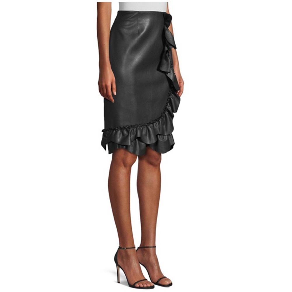 Rebecca Taylor Faux-Leather Ruffle Skirt New 6 - Picture 4 of 9